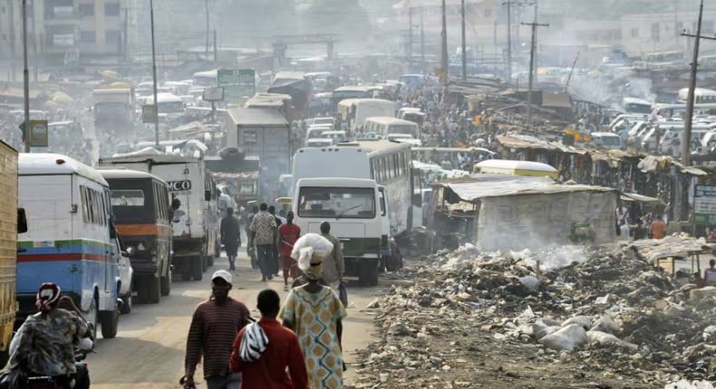 air pollution in an African city from motor vehicles and waste burning