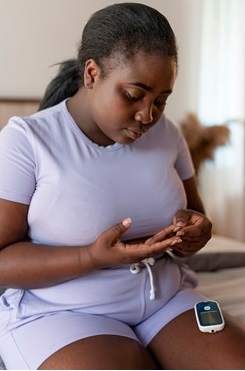 African diabetic woman preparing to check her blood sugar