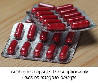 Antibiotic capsules. Prescription drugs only