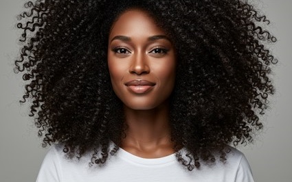 Black woman with healthy, curly and luscious back hair