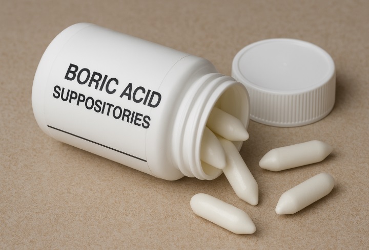 Bottle containing boric acid suppositories