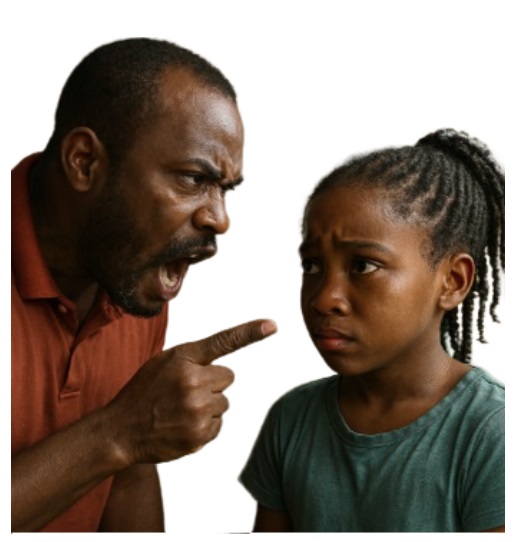 Father scolding daughter aggresively
