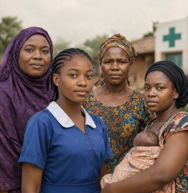 Diffrent Nigerian women standing and posing together
