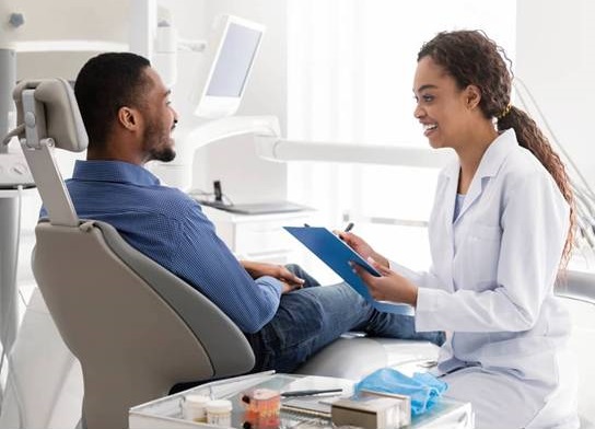 Patient during routine dental checkup