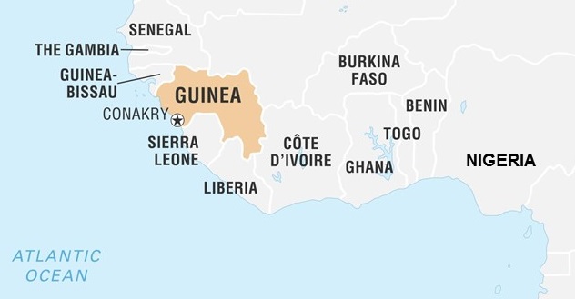 West Africa map showing Guinea