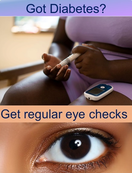 Compositer image captioned Got diabetes? Get regular eye checks