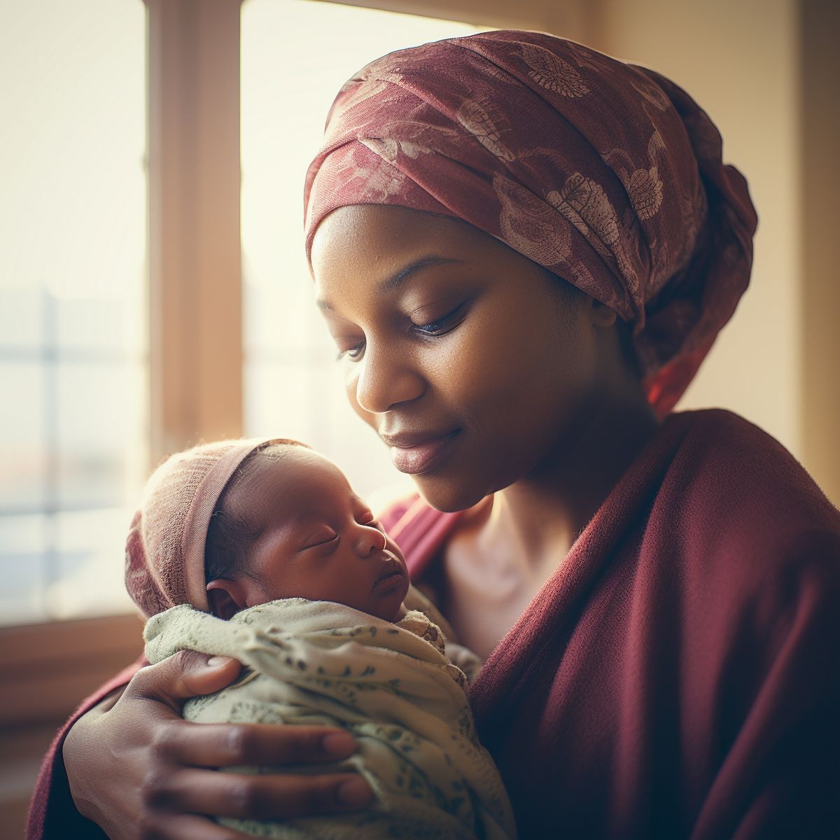 Close up of an African mother holding her newborn baby