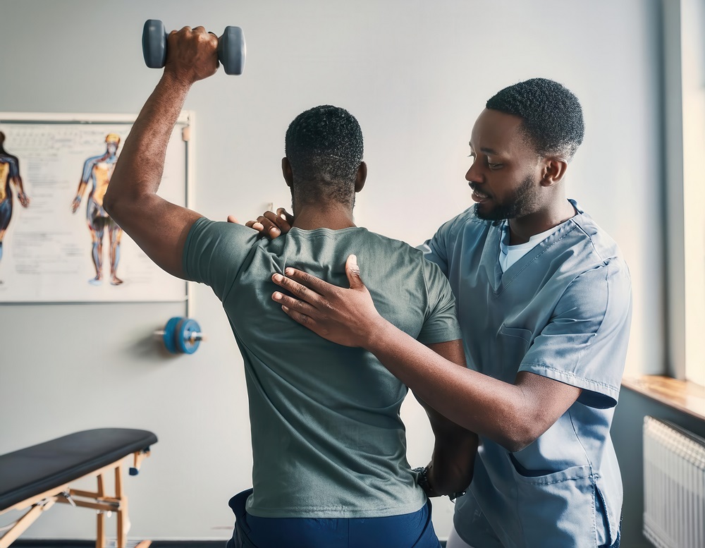 Black Physical therapist at work