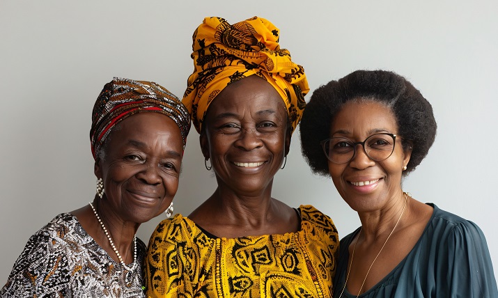 Three healthy looking black and senior women posing together