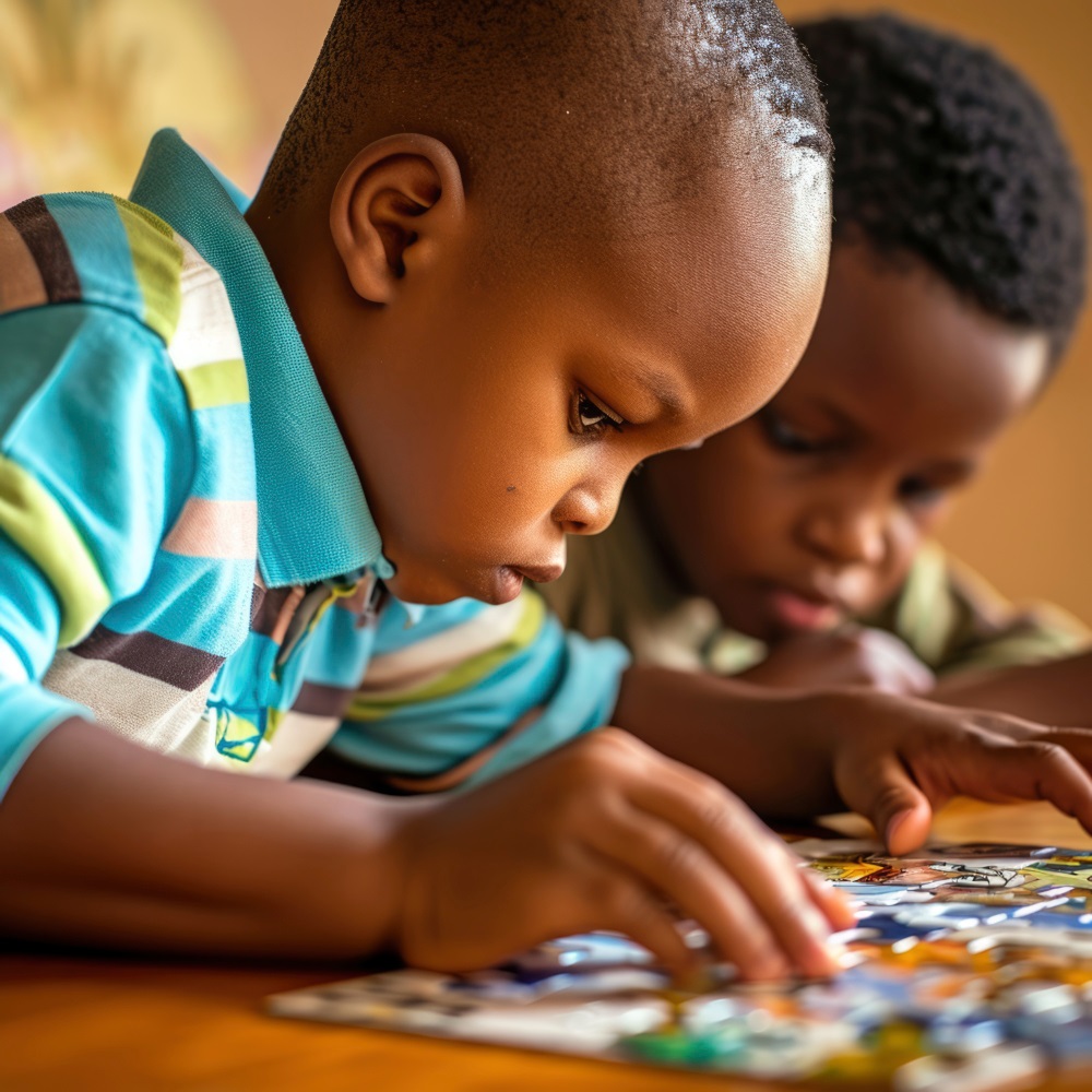 Young black children with autism playing together