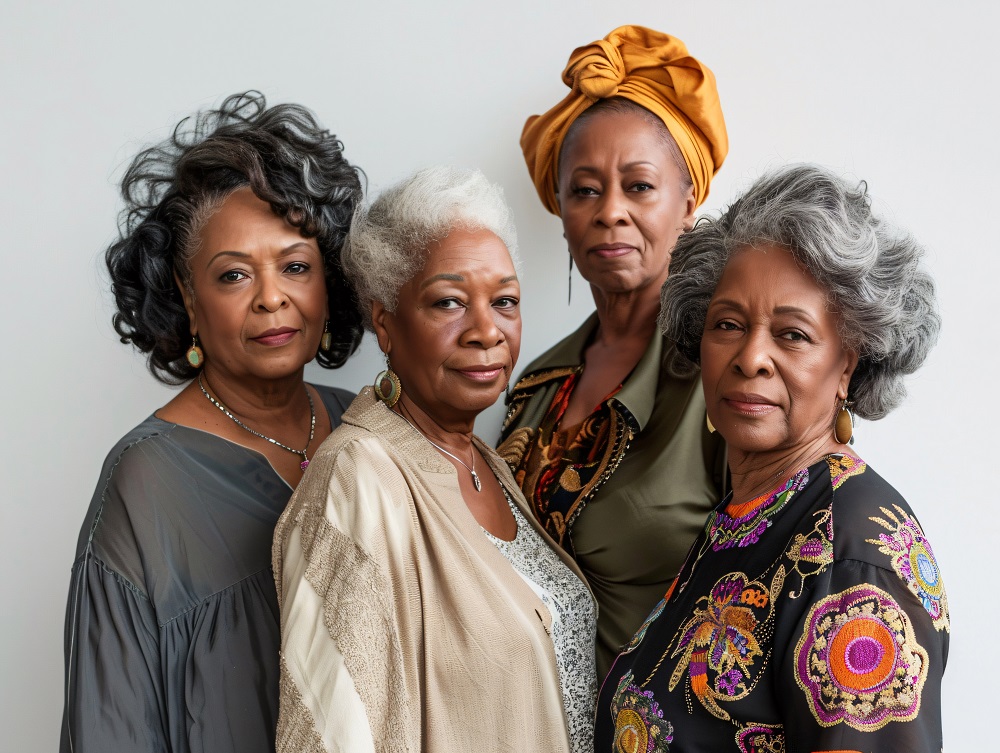 Four elderly African females posing together