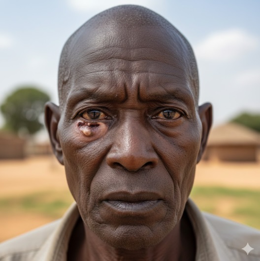 Image of an African man with right lower eyelid cancer