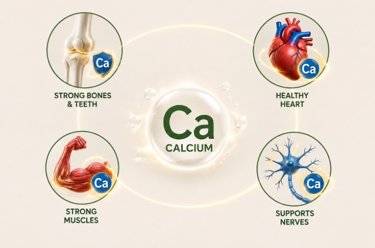 Info-poster highlighting the importance of calcium in humans.