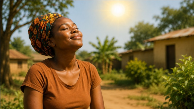 An African woman sitting in sunlight to get adequate vitamin D.